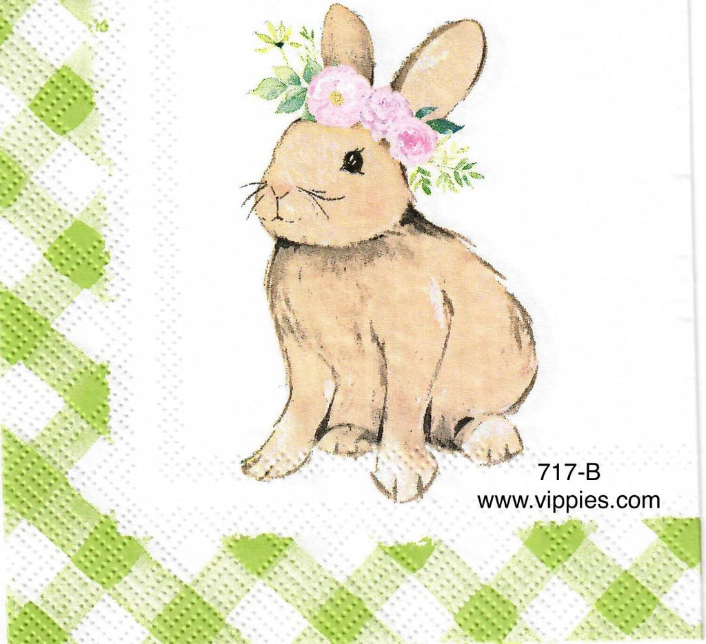 EAST-717 Bunny Green Gingham Napkin for Decoupage