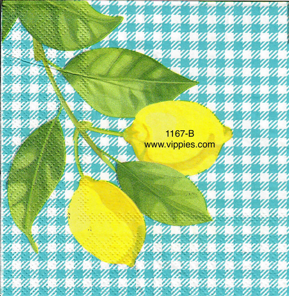 FD1167 Lemons Blue Checks Napkin for Decoupage Vippies Designs