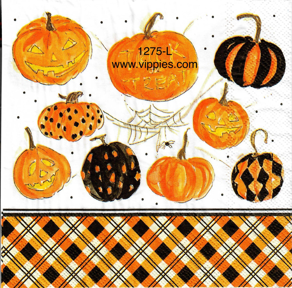 HWN-1275 Pumpkin, Jacks, Plaid Napkin for Decoupage