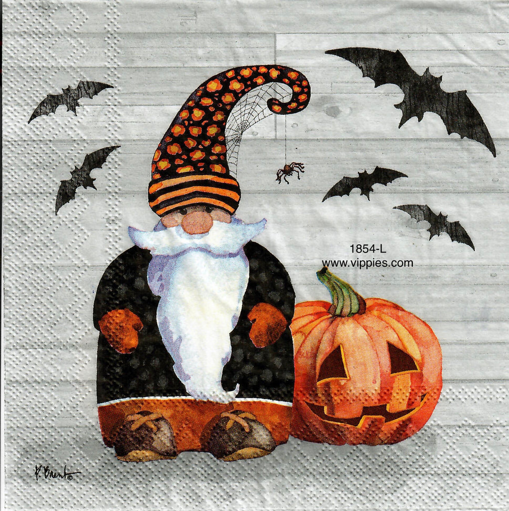 HWN-1854 Gnome Pumpkin Bats Napkin for Decoupage