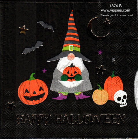 HWN-1874 Happy Halloween Gnome Pumpkins Napkin for Decoupage