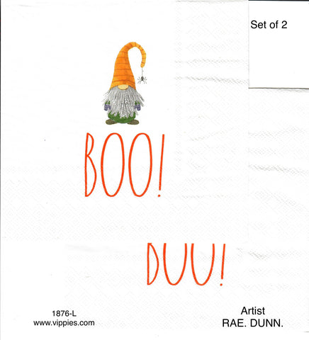 HWN-1876-L-S Set of 2 Rae Dunn Boo Gnome Napkins for Decoupage