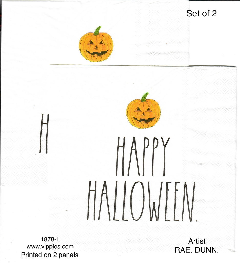 HWN-1878-L-S Set of 2 Rae Dunn Happy Halloween Pumpkin Napkins for Decoupage