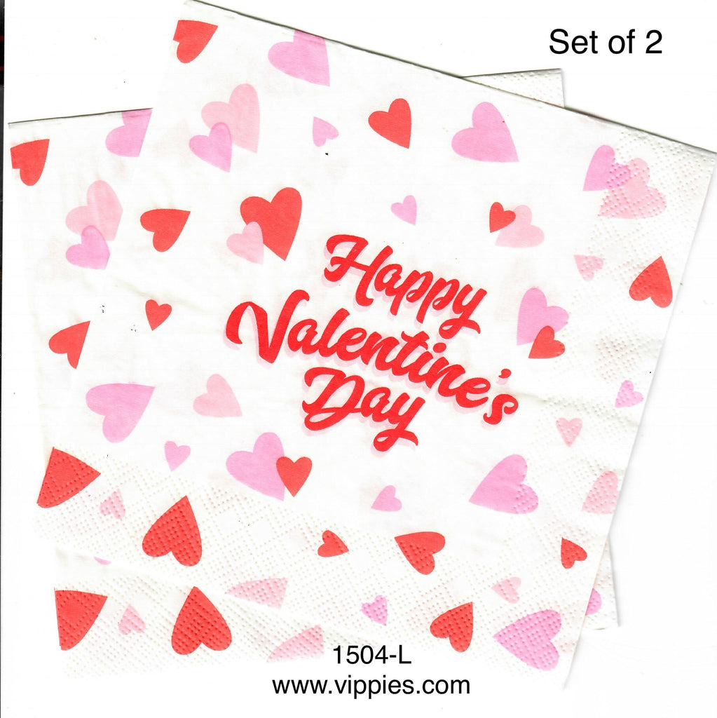 LVY-1504-L-S Set of 2 Happy V Day Hearts Napkins for Decoupage