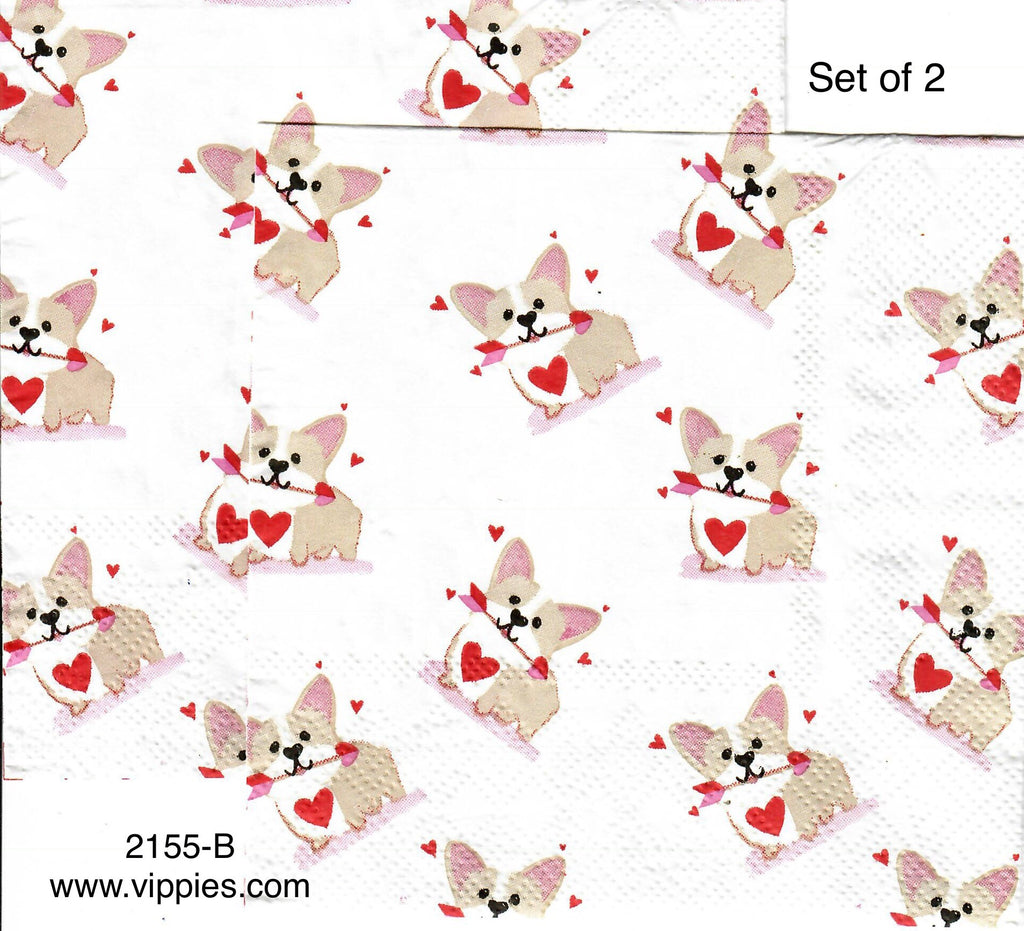 LVY-2155-B-S Set of 2 Corgi Hearts Arrows Napkins for Decoupage