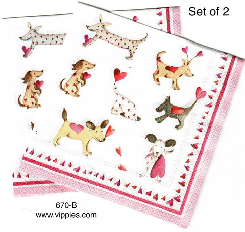 LVY-670B-S Set of 2 Valentine Dogs Napkins for Decoupage