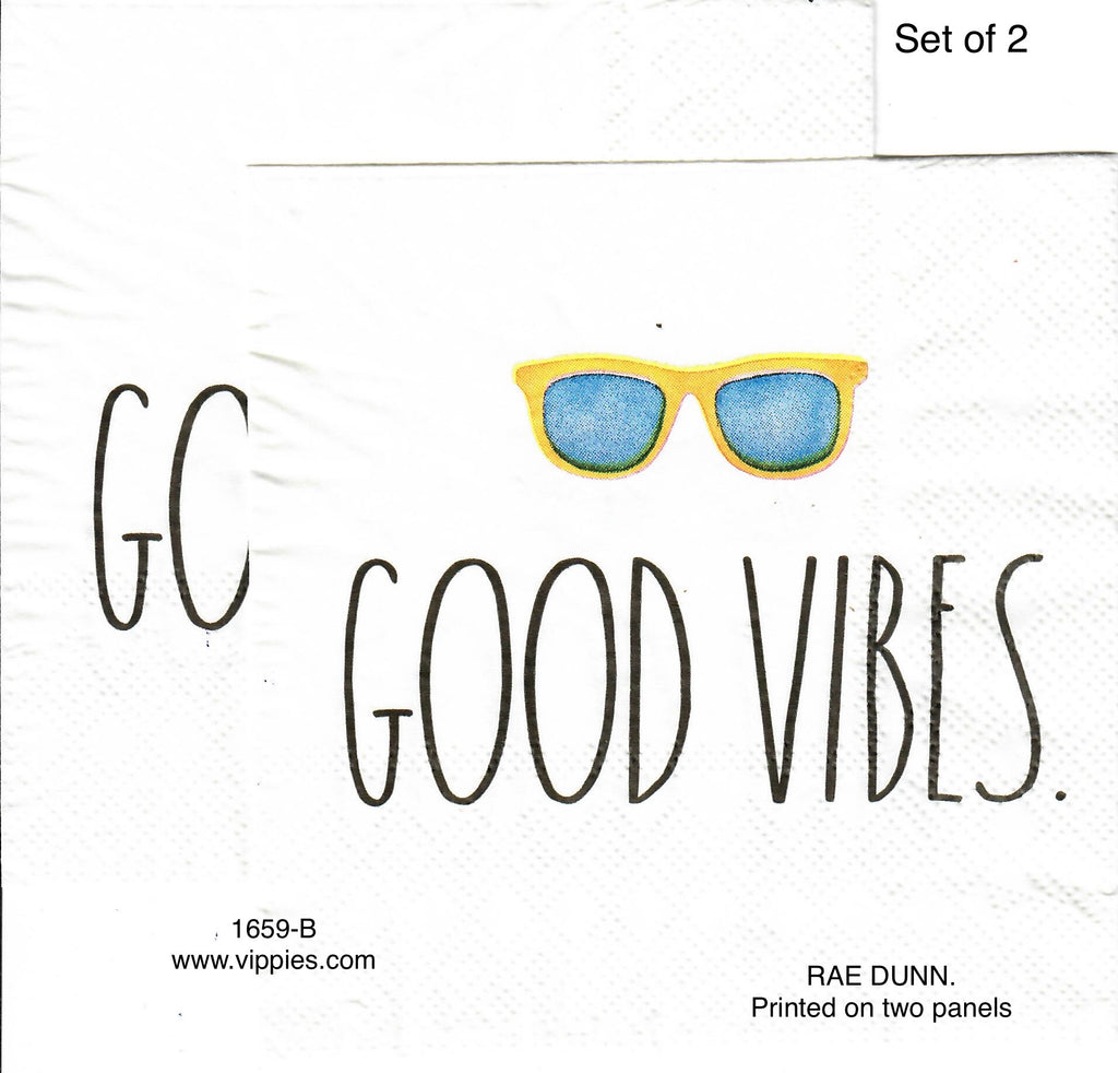 NS-1659-B-S Set of 2 Rae Dunn Good Vibes Glasses Napkins for Decoupage