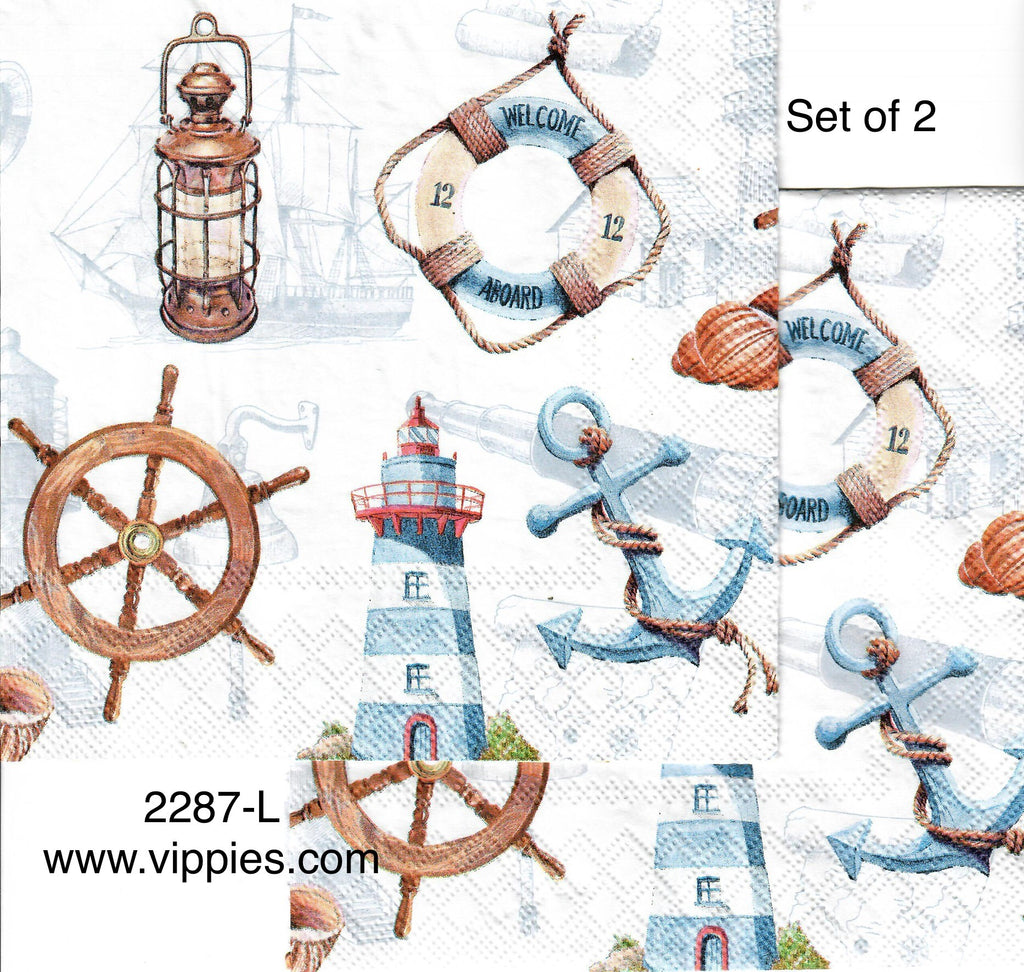 NS-2287-L-S Set of 2 Blue Nautical Print Napkins for Decoupage