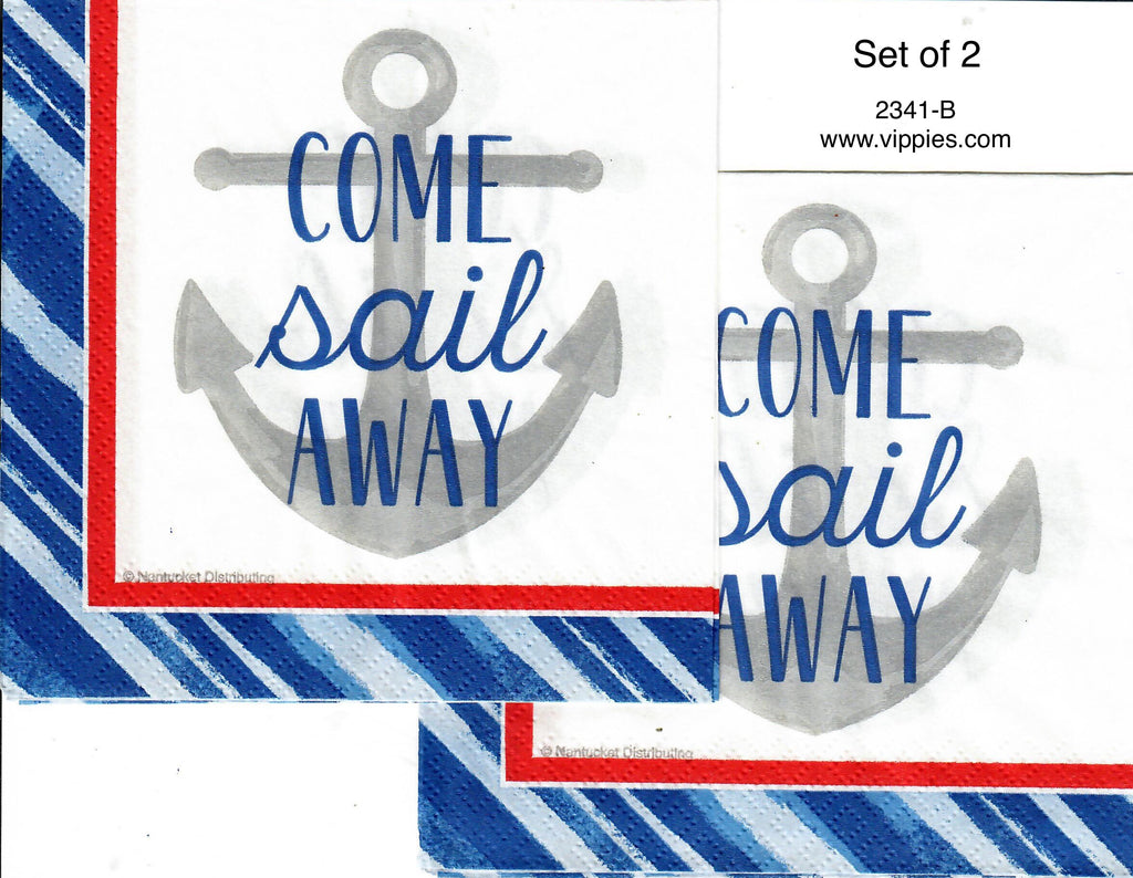 NS-2341-B-S Set of 2 Come Sail Away Anchor Napkin for Decoupage