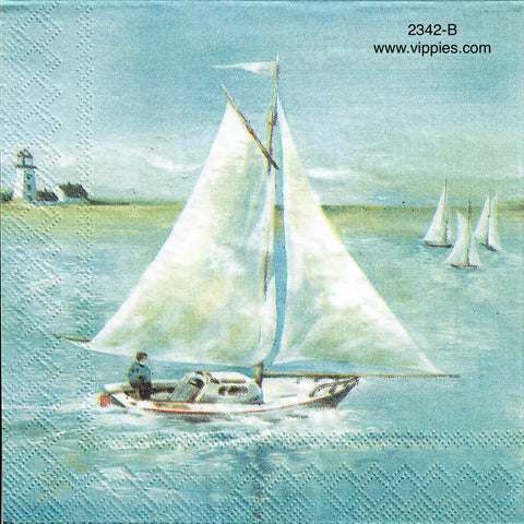 NS-2342-B Sailboat with Man Steering Beverage Napkin for Decoupage