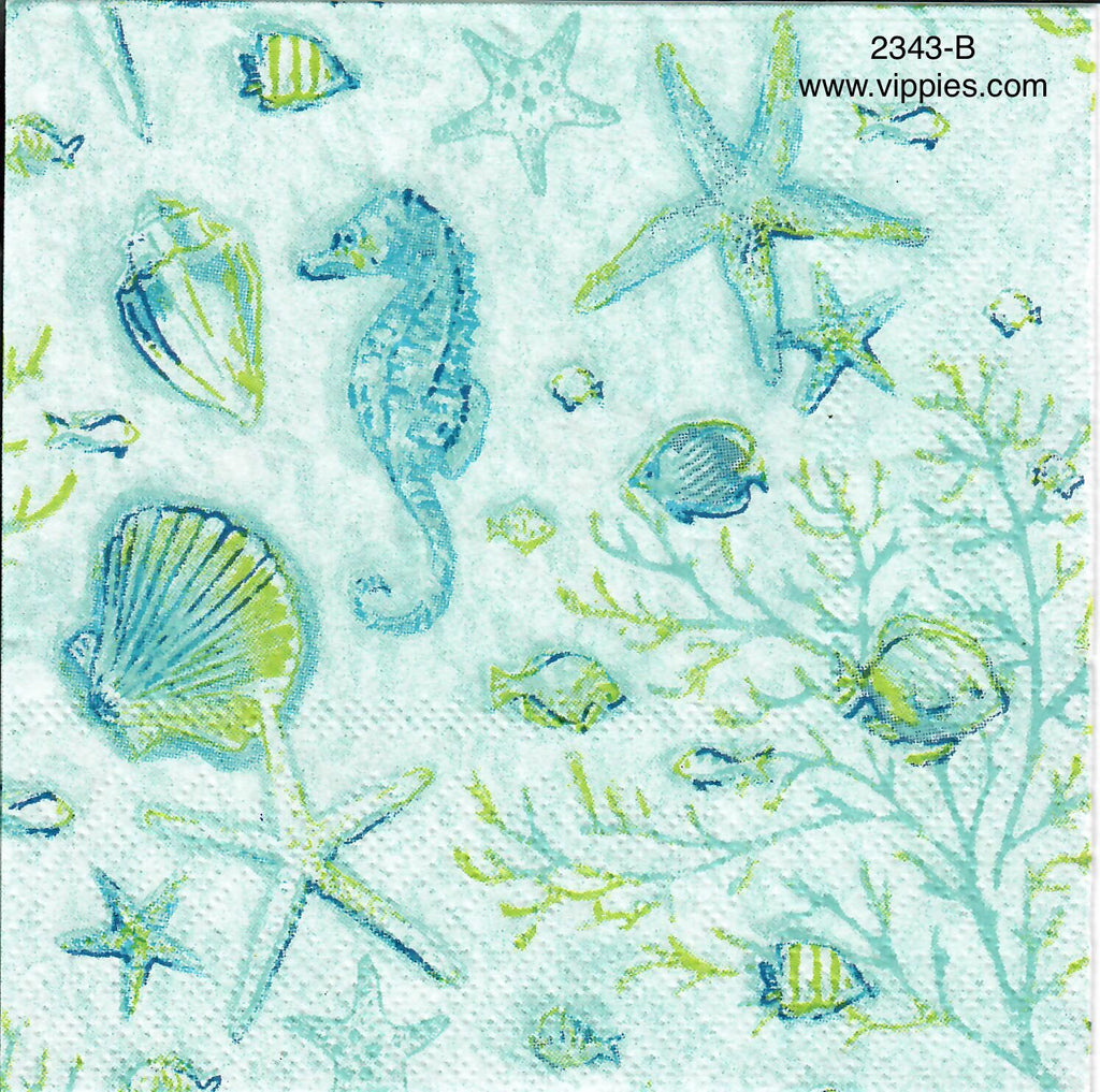 NS-2343-B Sea Life Blues Greens Beverage Napkin for Decoupage