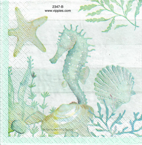NS-2347-B Aqua Watercolor Seahorse Napkin for Decoupage