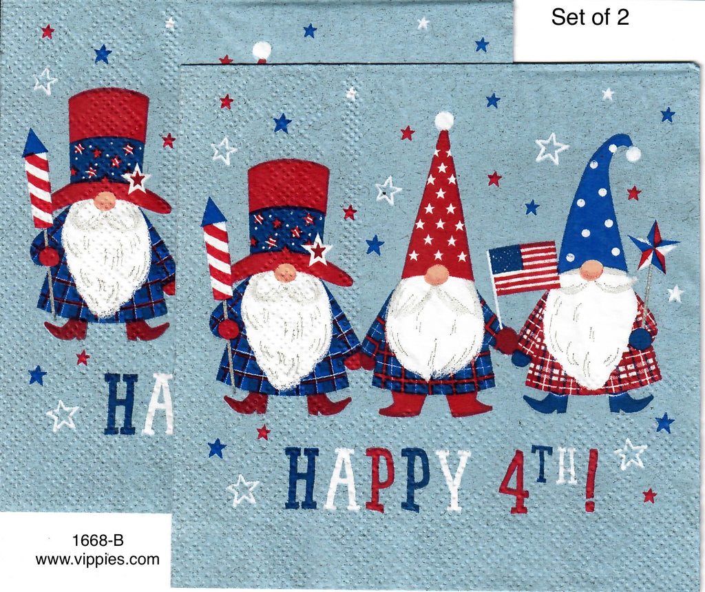 PAT-1668-B-S Set of 2 Happy Fourth Gnomes Napkins for Decoupage