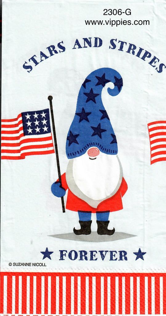 PAT-2306-G Gnome Stars Stripes Forever Guest Napkin for Decoupage