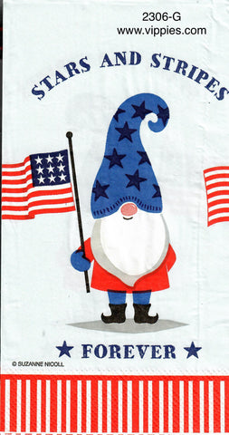 PAT-2306-G Gnome Stars Stripes Forever Guest Napkin for Decoupage