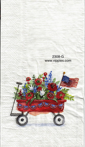 PAT-2308-G Red Wagon Flowers Flag Guest Napkin for Decoupage