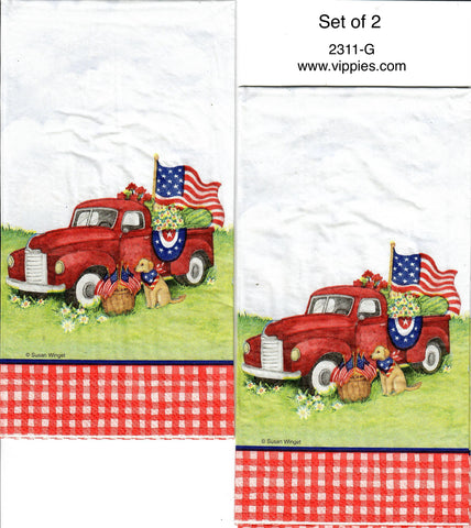 PAT-2311-G-S Set of 2 Pickup Goldens Check Border Guest Napkins for Decoupage