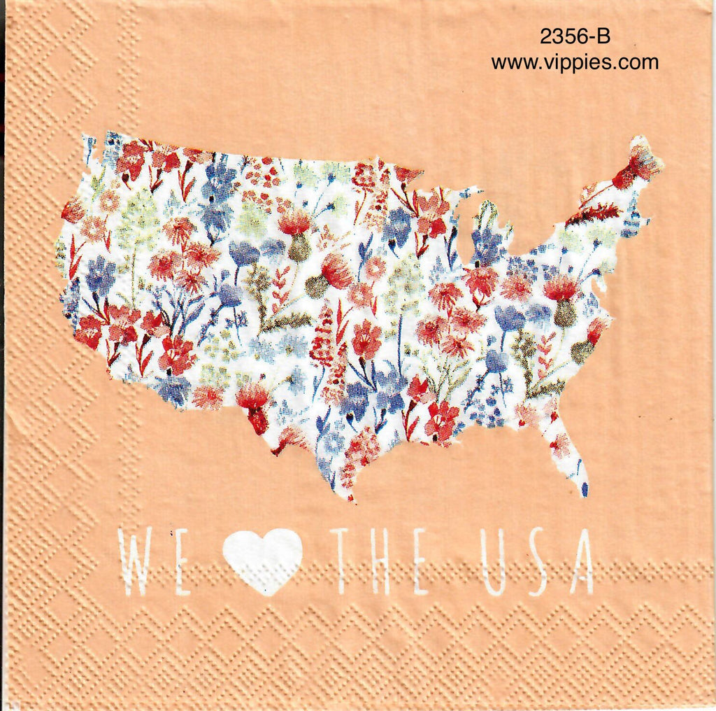 PAT-2356-B We Heart USA Map Napkin for Decoupage