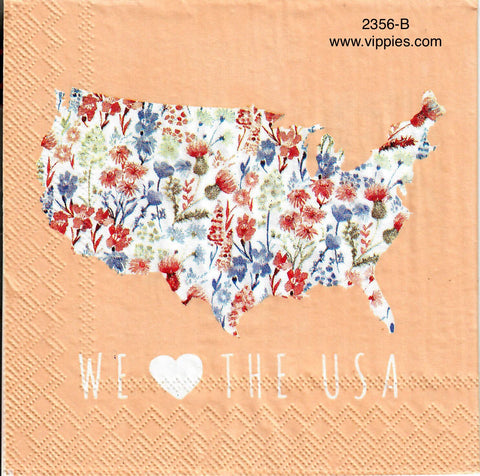 PAT-2356-B We Heart USA Map Napkin for Decoupage