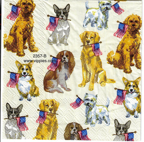 PAT-2357-B Dogs Holding Flags Napkin for Decoupage