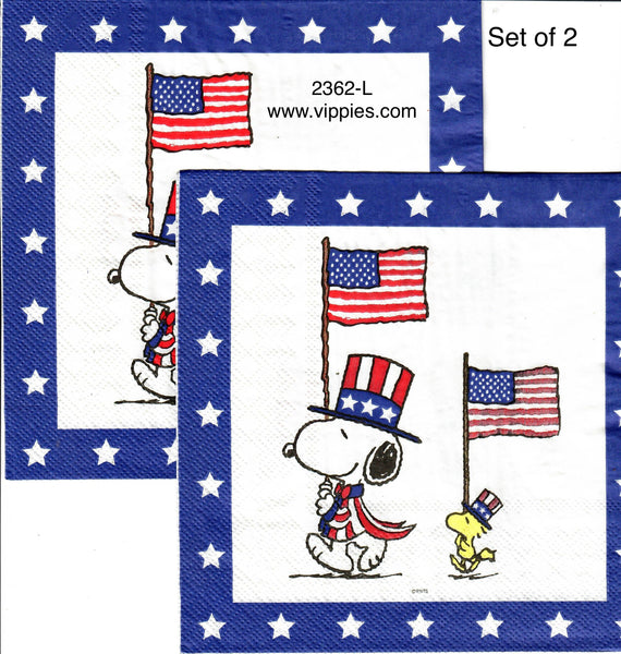 PAT2362LS Set of 2 Snoopy Woodstock Flag Luncheon Napkins for Decou Vippies Designs