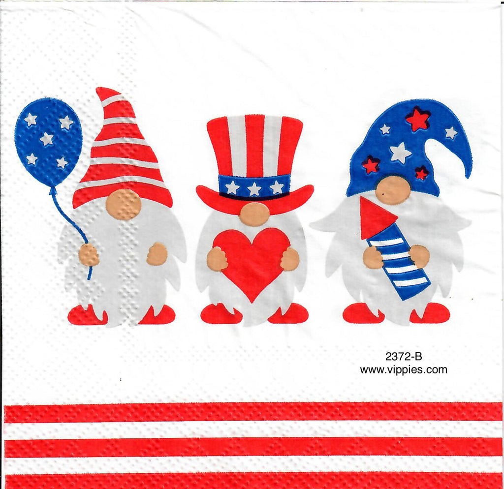 PAT-2372-B Gnomes Red White Blue Stripes Napkin for Decoupage