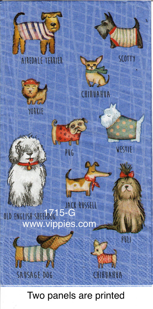 PT-1715-G Doggie Breeds on Blue Guest Napkin for Decoupage