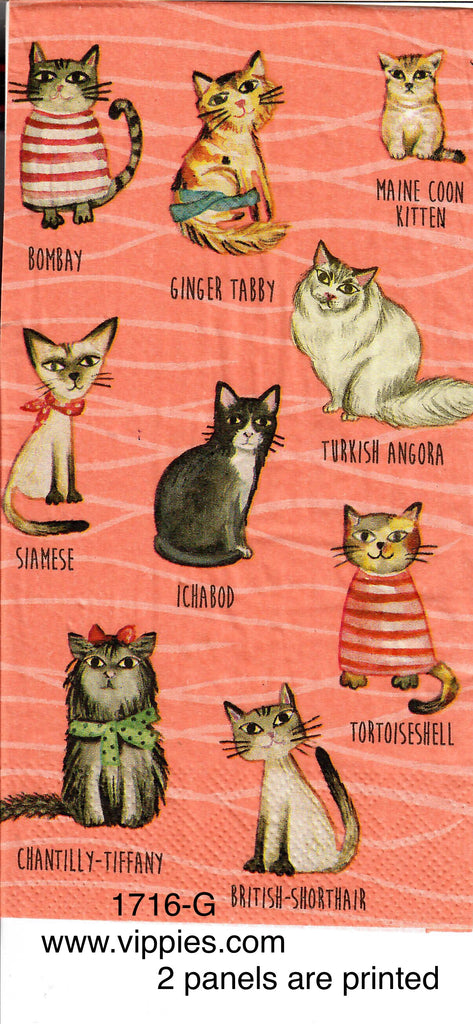 PT-1716-G Kittie Breeds on Peach Guest Napkin for Decoupage