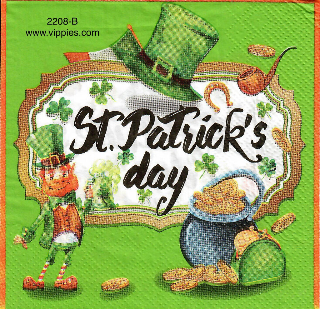 SPD-2208-B St. Pats Leprechan Pot of Gold Napkin for Decoupage