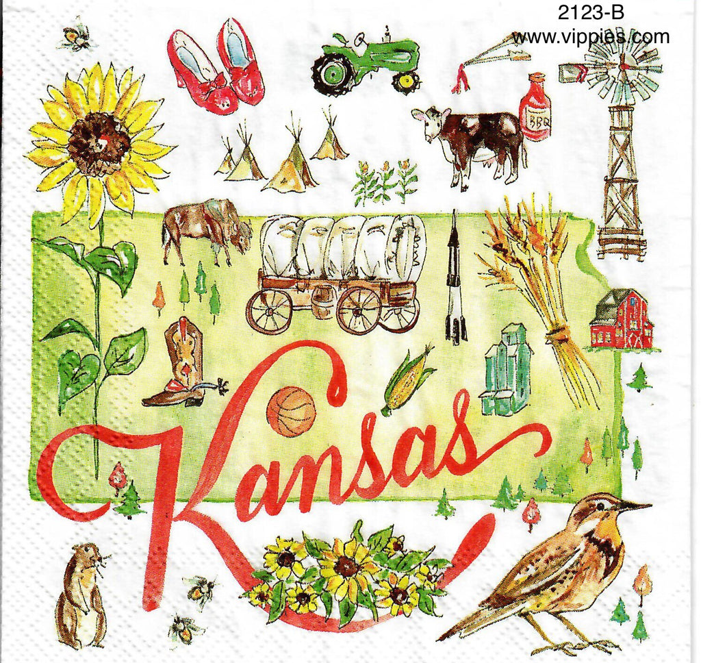 ST-2123-B State of Kansas Napkin for Decoupage