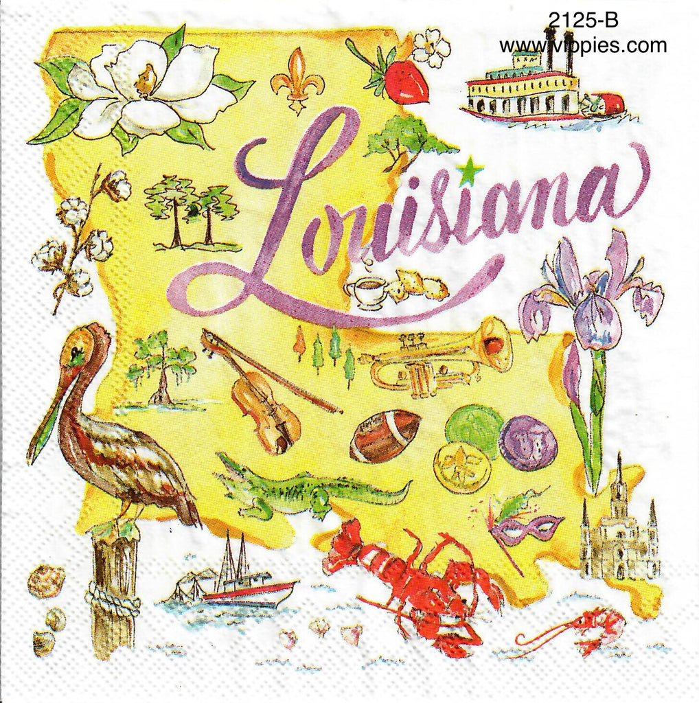 ST-2125-B State of Louisiana Napkin for Decoupage