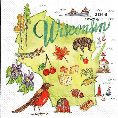 ST-2136-B State of Wisconsin Napkin for Decoupage