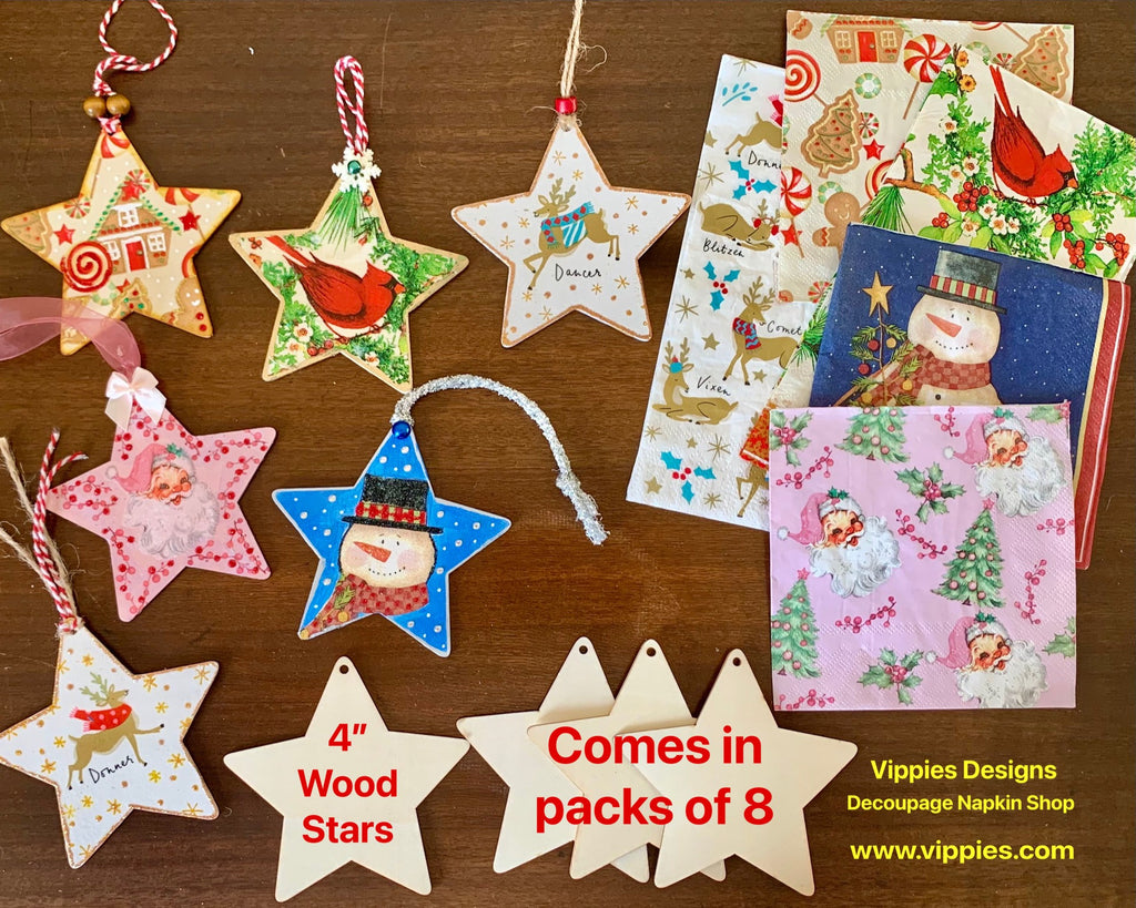 0007-UWSTARS-Unfinished Flat Wood Star - 4" x 4"" x .1" - Pack of 8