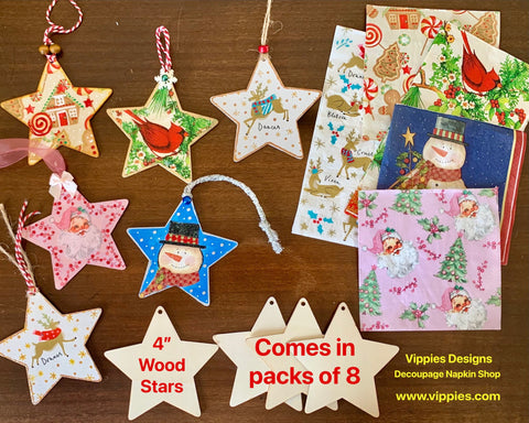 0007-UWSTARS-Unfinished Flat Wood Star - 4" x 4"" x .1" - Pack of 8