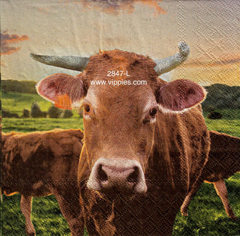 ANIM-2847-L Cow in Sunset Napkin for Decoupage