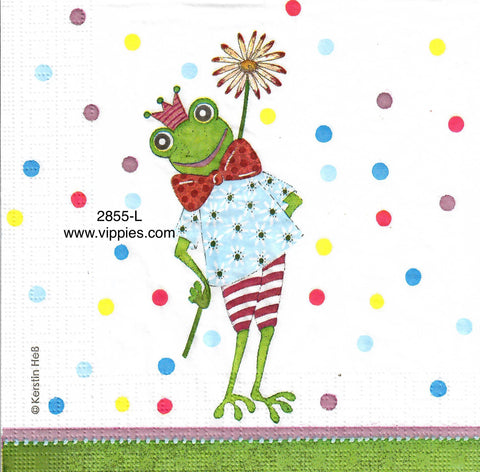 ANIM-2855-L Happy King Frog Dots Napkin for Decoupage