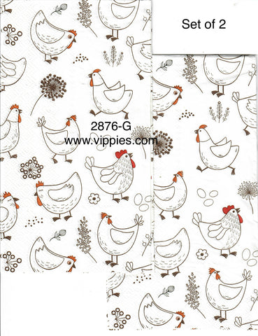 ANIM-2876-G-S Set of 2 Cute Chickens Guest Napkins for Decoupage