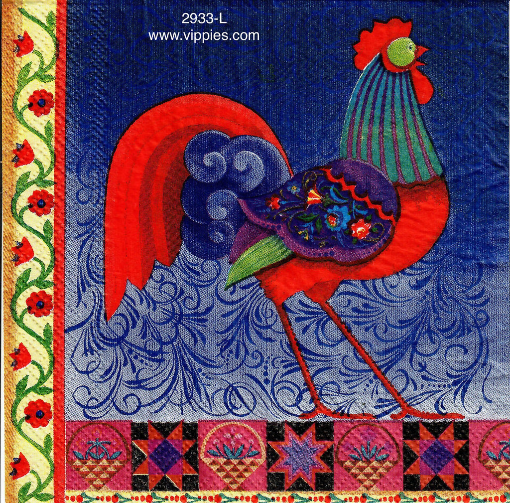 ANIM-2933-L Colorful Red Rooster Napkin for Decoupage