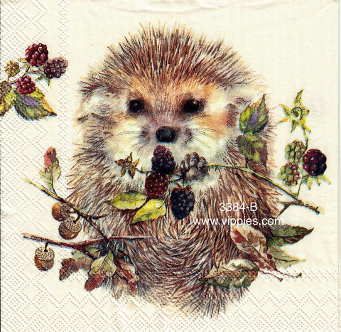 ANIM-3384-B Hedgehog Berries Napkin for Decoupage