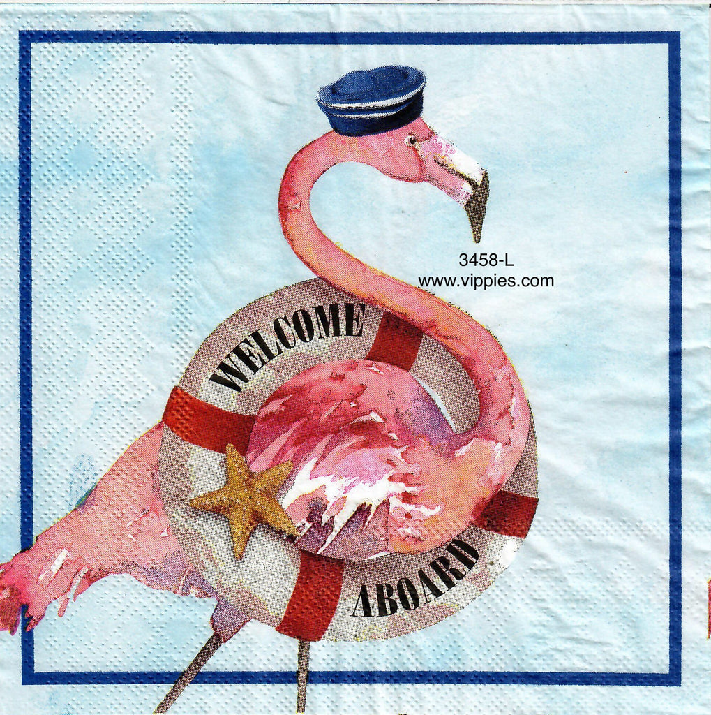 ANIM-3458-L Flamingo Welcome Aboard Napkin for Decoupage