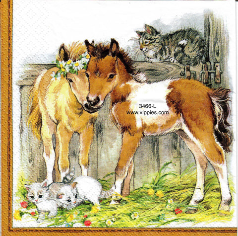 ANIM-3466-L Foals Snuggling Napkin for Decoupage