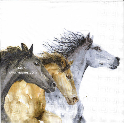 ANIM-3467-L Three Running Horses Napkin for Decoupage