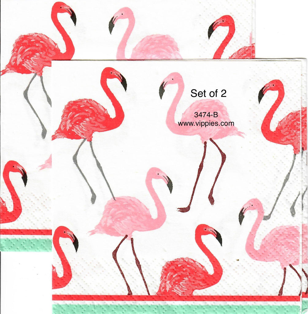 ANIM-3474-B-S Set of 2 Pink and Coral Flamingoes Napkins for Decoupage