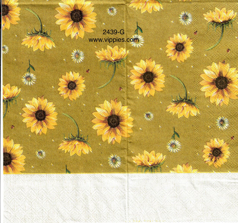 AT-2439-G Tan Sunflowers Guest Napkin for Decoupage