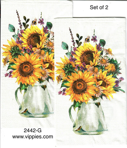 AT-2442-G-S Set of 2 Sunflower Pitcher Guest Napkins for Decoupage