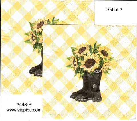 AT-2443-B-S Set of 2 Sunflower Boot Checks Napkin for Decoupage