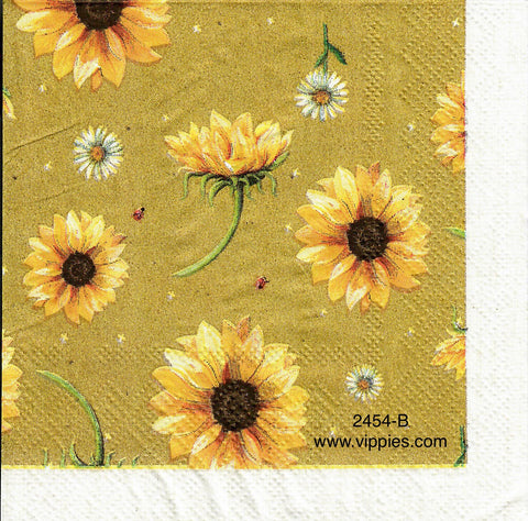 AT-2454-B Scattered Tan Sunflowers Napkin for Decoupage
