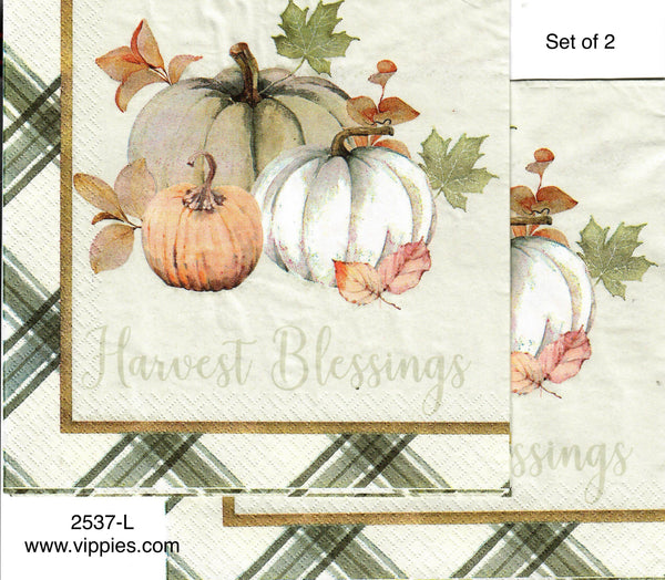 AT-2537-L-S Set of 2 Harvest Blessing Pumpkins Napkin for Decoupage ...