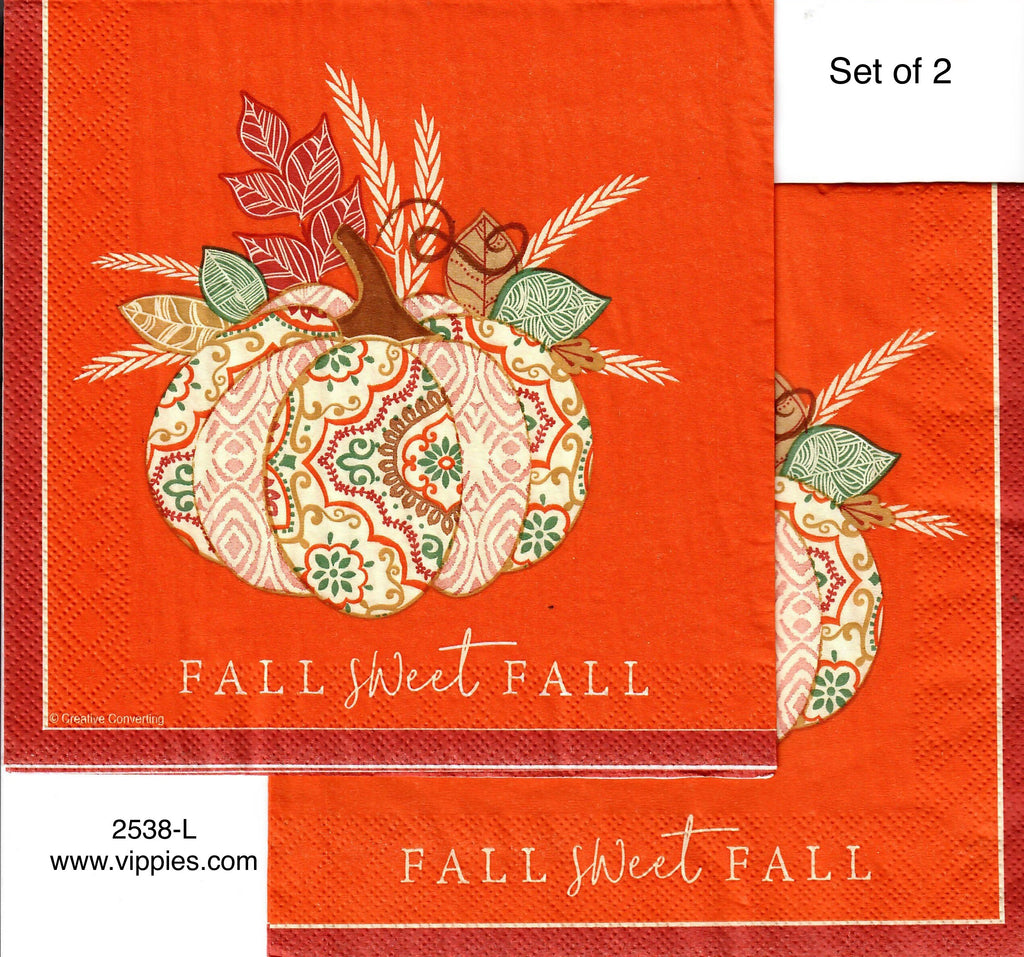 AT-2538-L-S Set of 2 Fall Sweet Fall Pumpkin Napkin for Decoupage