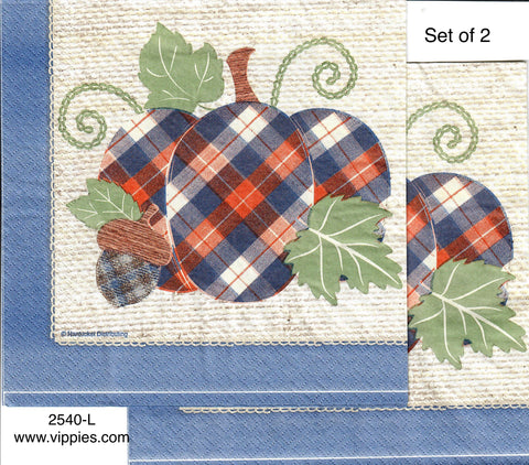 AT-2540-L-S Set of 2 Plaid Sweater Pumpkins Napkin for Decoupage
